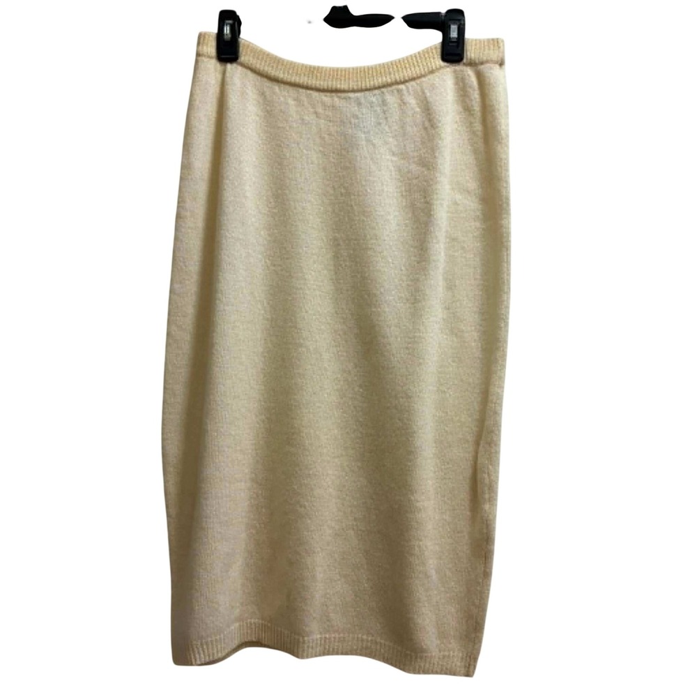 Raoul Pencil Skirt Womens M Cream Lambswool Angora Knit Quiet Luxury Minimalist